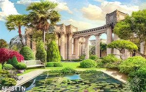 Tranh in 3d hồ sen trong lâu đài tuyệt đẹp