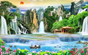 Tranh phong cảnh thác nước thiên nhiên hùng vĩ file fsd