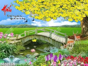Tranh file gốc chữ HIẾU cành mai vàng và thiên nhiên