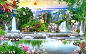 Tranh dán tường 3d thác nước sơn thủy hữu tình