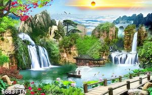 Tranh dán tường 3d cây gỗ bên núi non  hùng vĩ