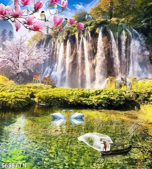 Tranh file gốc thác nước thiên nga