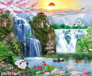 Tranh hoa sen bên thác nước tuyệt đẹp in kính