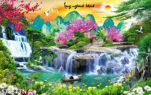 Tranh Tùng Nghênh khách thác nước thiên nhiên đẹp mãn nhãn file psd