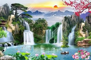 Tranh dán tường in uv phong cảnh sơn thủy hũu tình