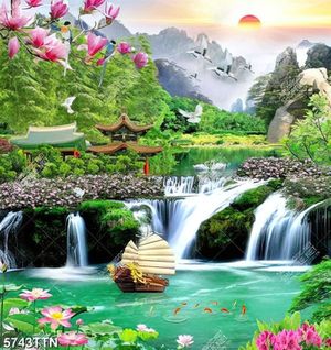 Tranh cành đào và phong cảnh thiên nhiên file gốc