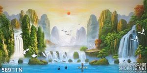 Tranh thư pháp thác nước nghệ thuật treo tường