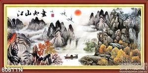 Tranh thư pháp thác nước sơn dầu phong thủy
