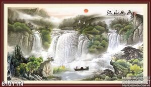 Tranh thư pháp thác nước sơn dầu trang trí