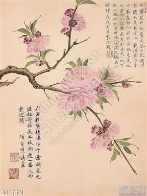 Tranh thư pháp hoa đào nghệ thuật