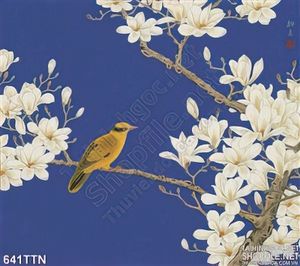 Tranh thư pháp chim yến và hoa