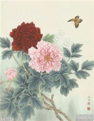 Tranh thư pháp hoa mẫu đơn đẹp