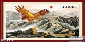 Tranh thư pháp thác nước và chim đại bàng