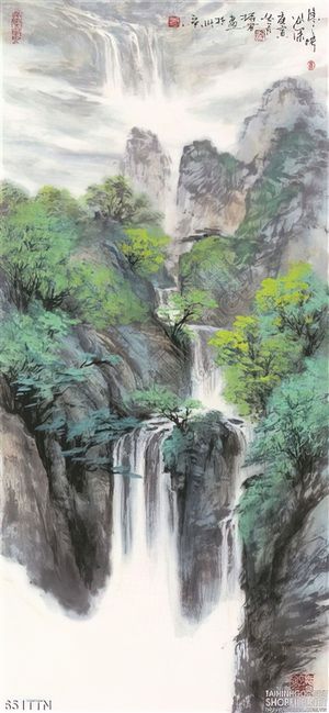 Tranh thư pháp thác nước phong thủy