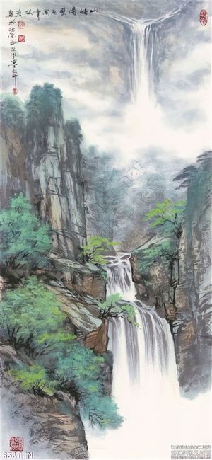 Tranh thư pháp thác nước phong thủy