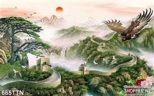 Tranh thư pháp thác nước và chim đại bàng