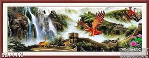Tranh thư pháp thác nước và chim đại bàng