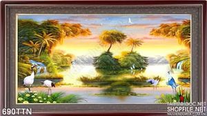 Tranh thư pháp thác nước hoàng hôn