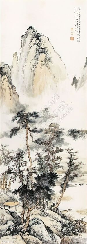 Tranh thư pháp thác nước đẹp