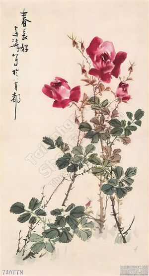 Tranh thư pháp hoa hồng nghệ thuật