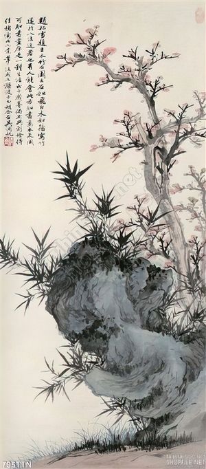 Tranh thư pháp hoa đào đẹp độc đáo