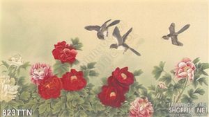 Tranh thư pháp hoa mẫu đơn treo tường