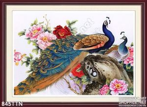 Tranh thư pháp chim công và hoa mẫu đơn đẹp