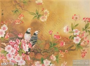 Tranh thư pháp chim yến và hoa đào