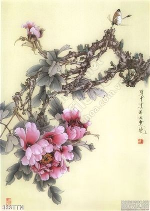 Tranh thư pháp hoa mẫu đơn đẹp