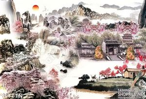 Tranh thư pháp hoa đào đẹp