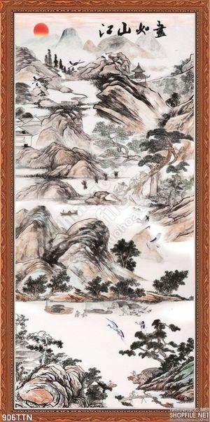 Tranh thư pháp hoa mẫu đơn trang trí đẹp