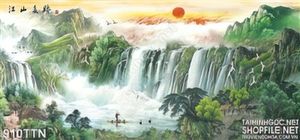 Tranh thư pháp thác nước sơn dầu đẹp