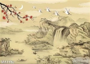 Tranh thư pháp thác nước mùa xuân đẹp