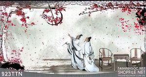 Tranh thư pháp hoa đào mùa xuân