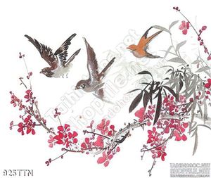 Tranh thư pháp hoa đào và chim yến