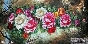 Tranh thư pháp hoa mẫu đơn sơn dầu