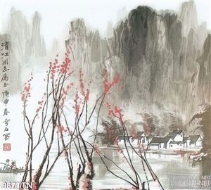 Tranh thư pháp hoa đào trang trí đẹp