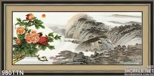 Tranh thư pháp sơn dầu hoa mẫu đơn