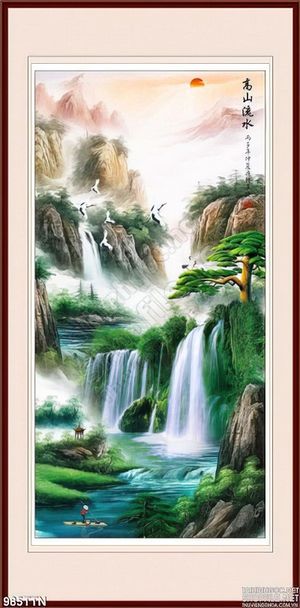 Tranh thư pháp thác nước phong thủy