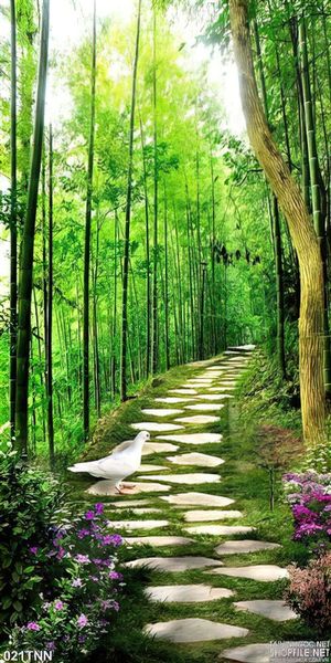 Tranh thiên nhiên con đường cây xanh