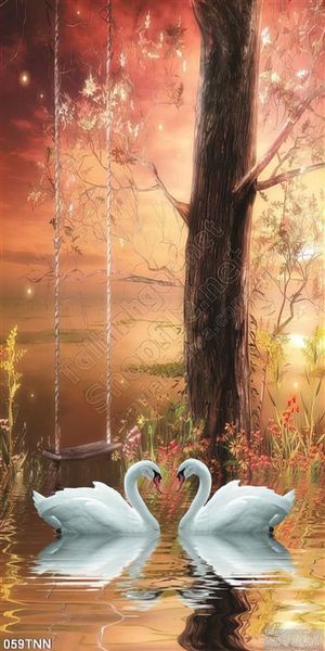 Tranh thiên nhiên và thiên nga trang trí phòng ngủ