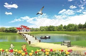 Tranh thiên nhiên con đường trên sông