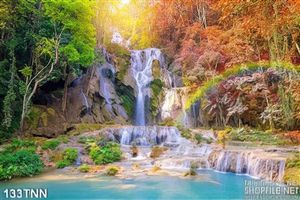 Tranh thiên nhiên thác nước và cầu vồng