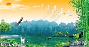 Tranh thiên nhiên chim hạc phong thủy đẹp