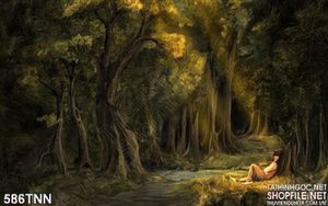 Tranh thiên nhiên và thiếu nữ trong rừng