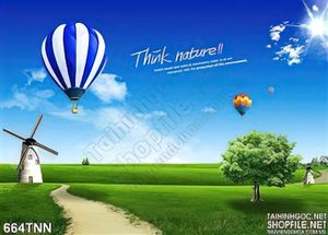 Tranh thiên nhiên đồng cỏ và cối xay gió