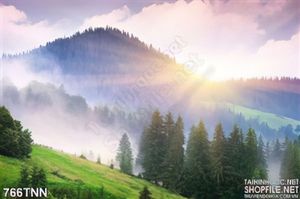 Tranh thiên nhiên mặt trời trên núi
