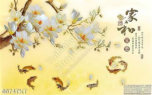 Tranh kim tiền thư pháp cá chép