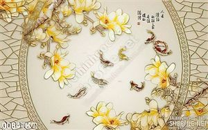 Tranh kim tiền hoa và cá Koi trang trí