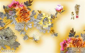 Tranh kim tiền hoa mẫu đơn thư pháp